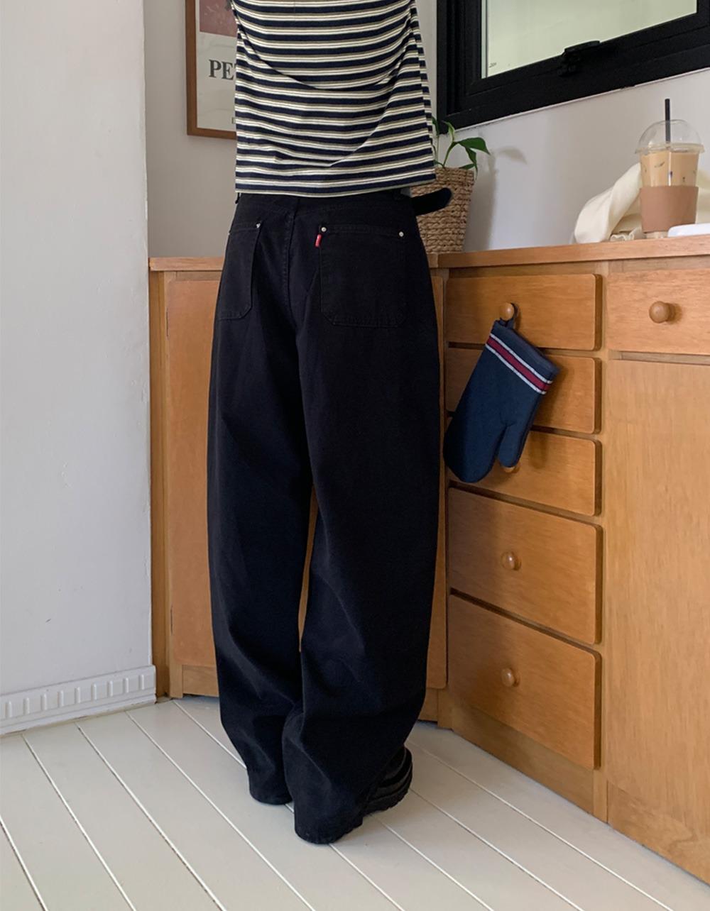 [블랙/베이지M 당일]아워 코튼 와이드 pants