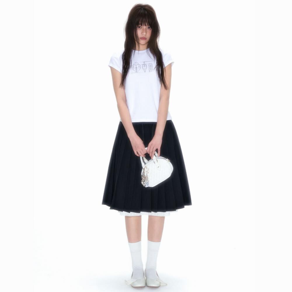 NECY STUDIO 스커트 블랙 플리츠 A라인 미디 스커트