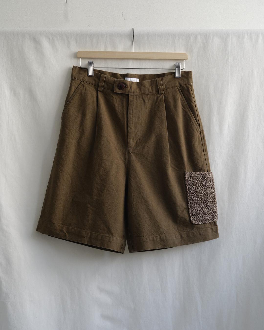 Hand knitting pocket shorts (khaki brown)