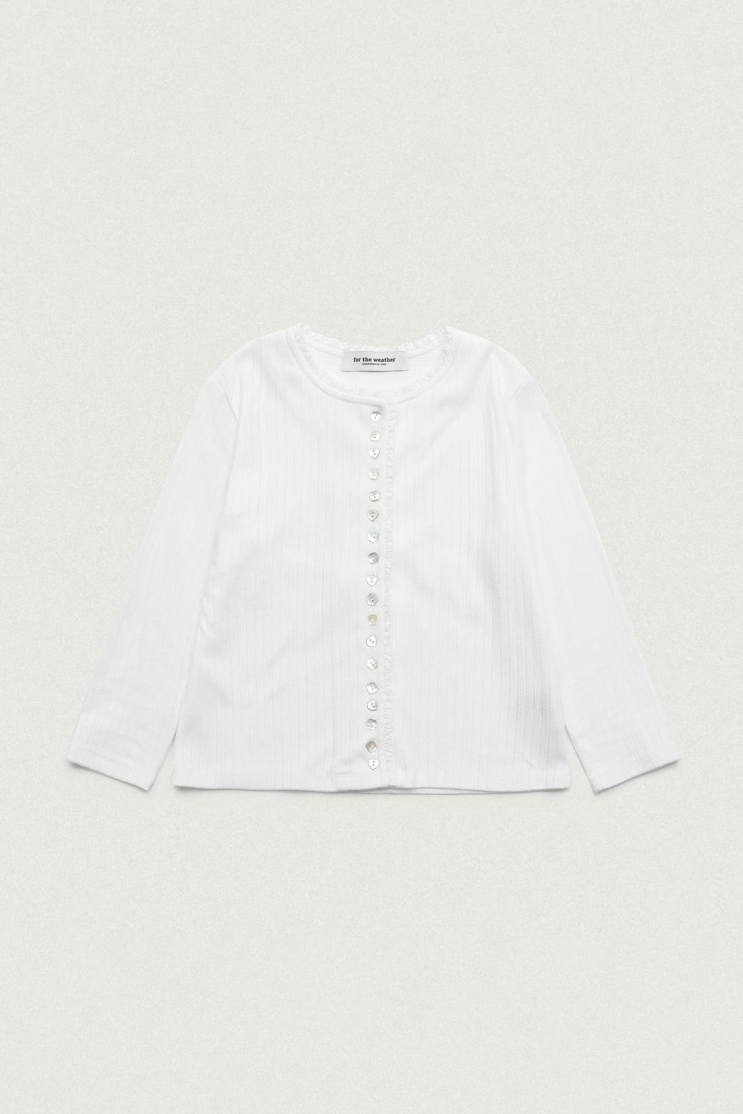 Lace-trim shell botton cardigan (White)
