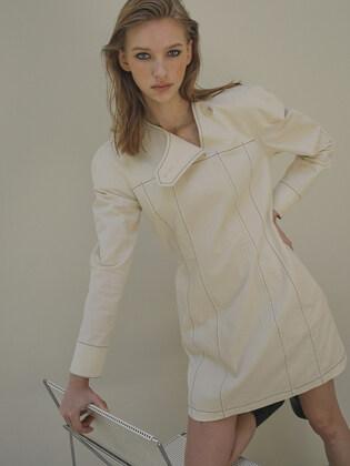 LONG SLEEVE STITCH MINI DRESS / IVORY
