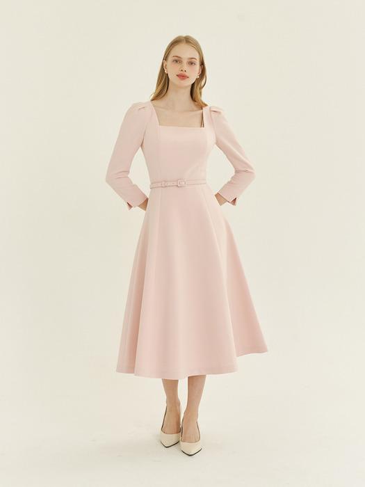 Square-neck Flare Dress(LL) / Pink(3color)