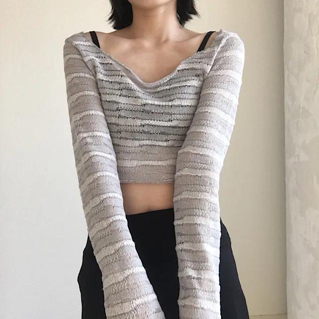 (신상)여리 그물 긴팔 크롭 니트 3color