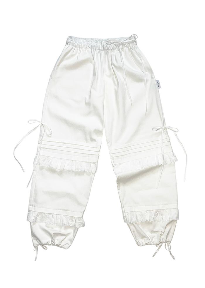 LACE TUCK STRING PANTS IVORY