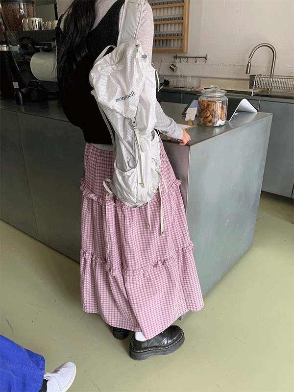 리넨느 melody check skirt (dusty pink)