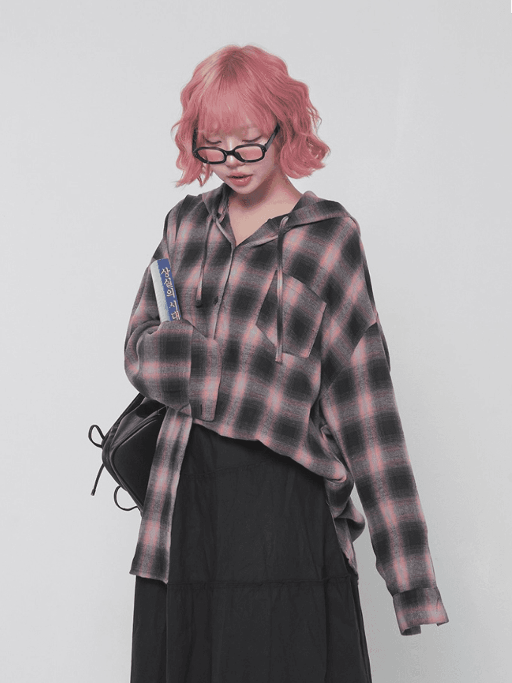 CHECKED HOODY SHIRT (PINK)