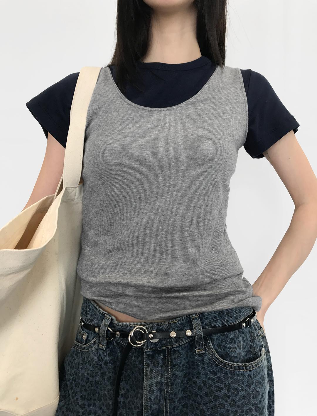 Tape Sleeveless + Scarf Set, Melange Grey (2c)