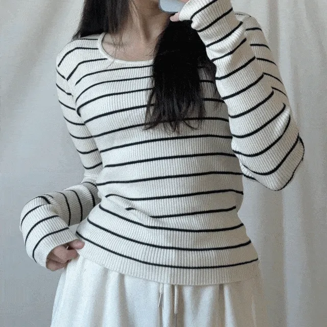 *최저가/당일출고❣️마리나 U넥, 스퀘어넥 골지 긴팔 니트 - nt