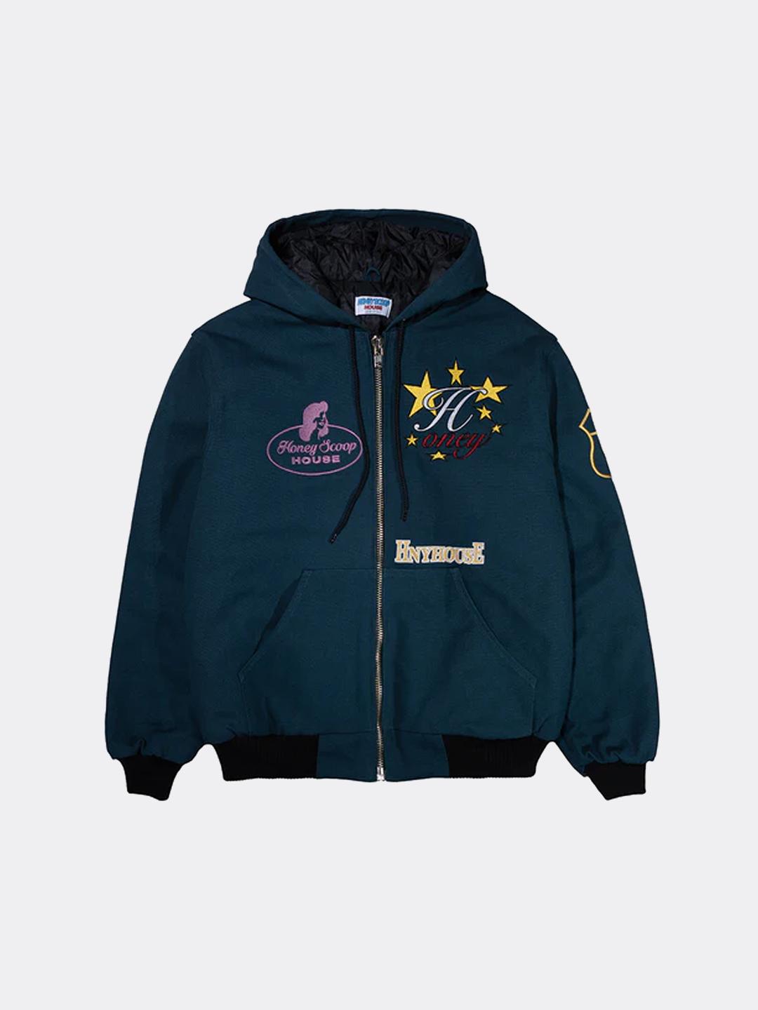 허니스쿱하우스 EMB CANVAS HOODED WORK JACKET-TEAL