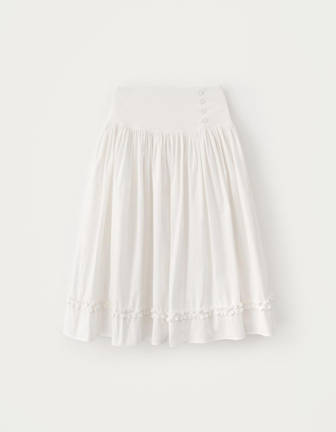 [Release] Button Shirring Long Skirt - Ivory