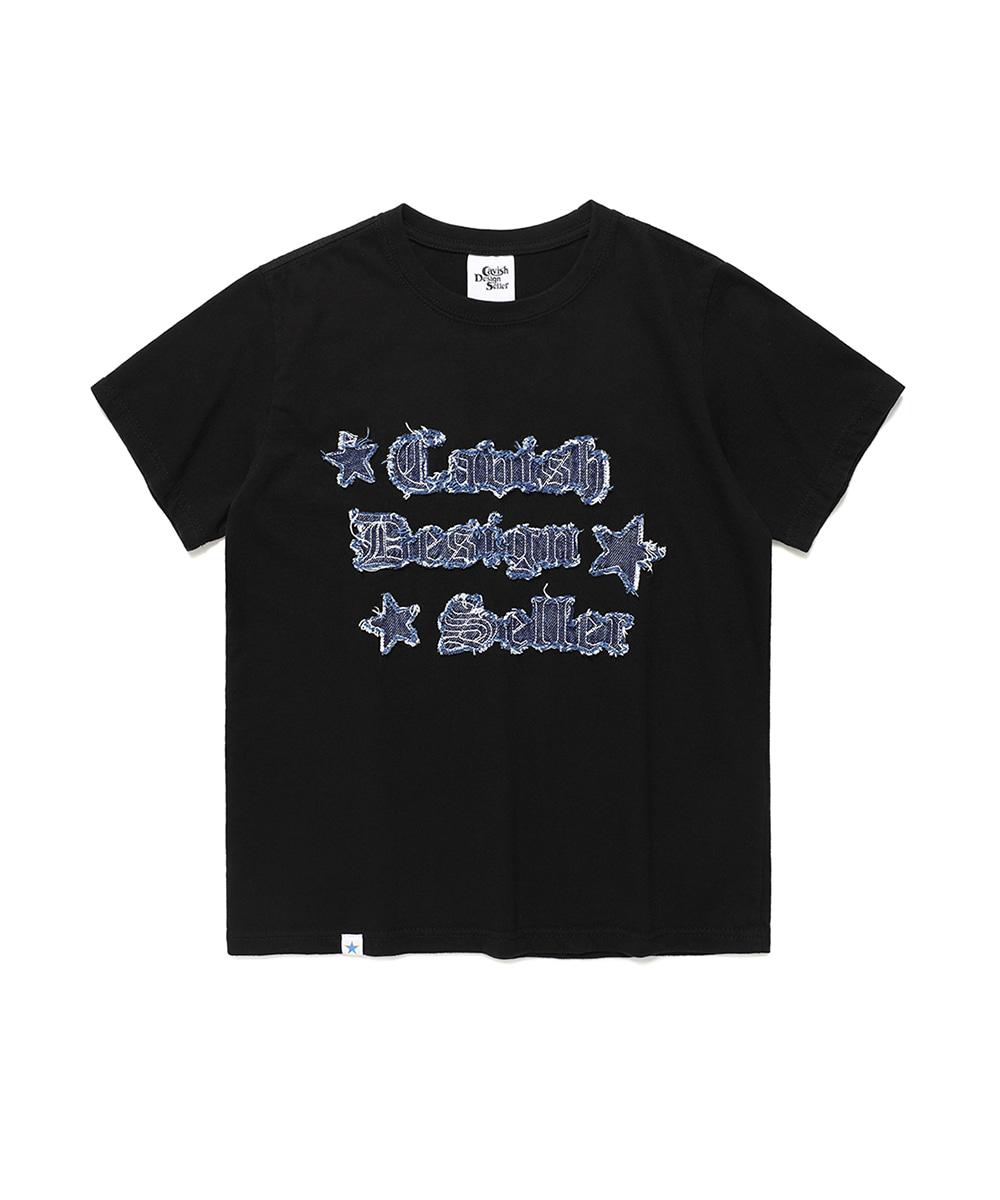 W RAWCUT APPLIQUE SS TEE[BLACK]