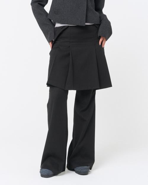 Pleats midi skirt pants SET BLACK