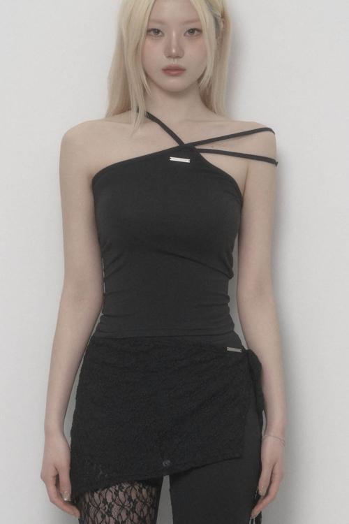 Halter Strap Basic Sleeveless Top (Black)