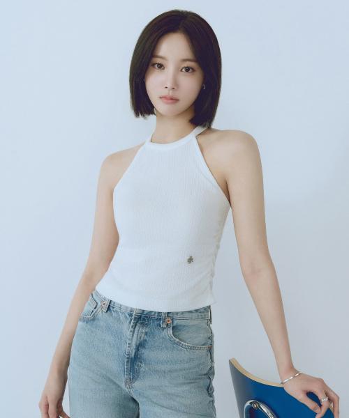 골지 홀터넥 슬리브리스 탑_WHITE