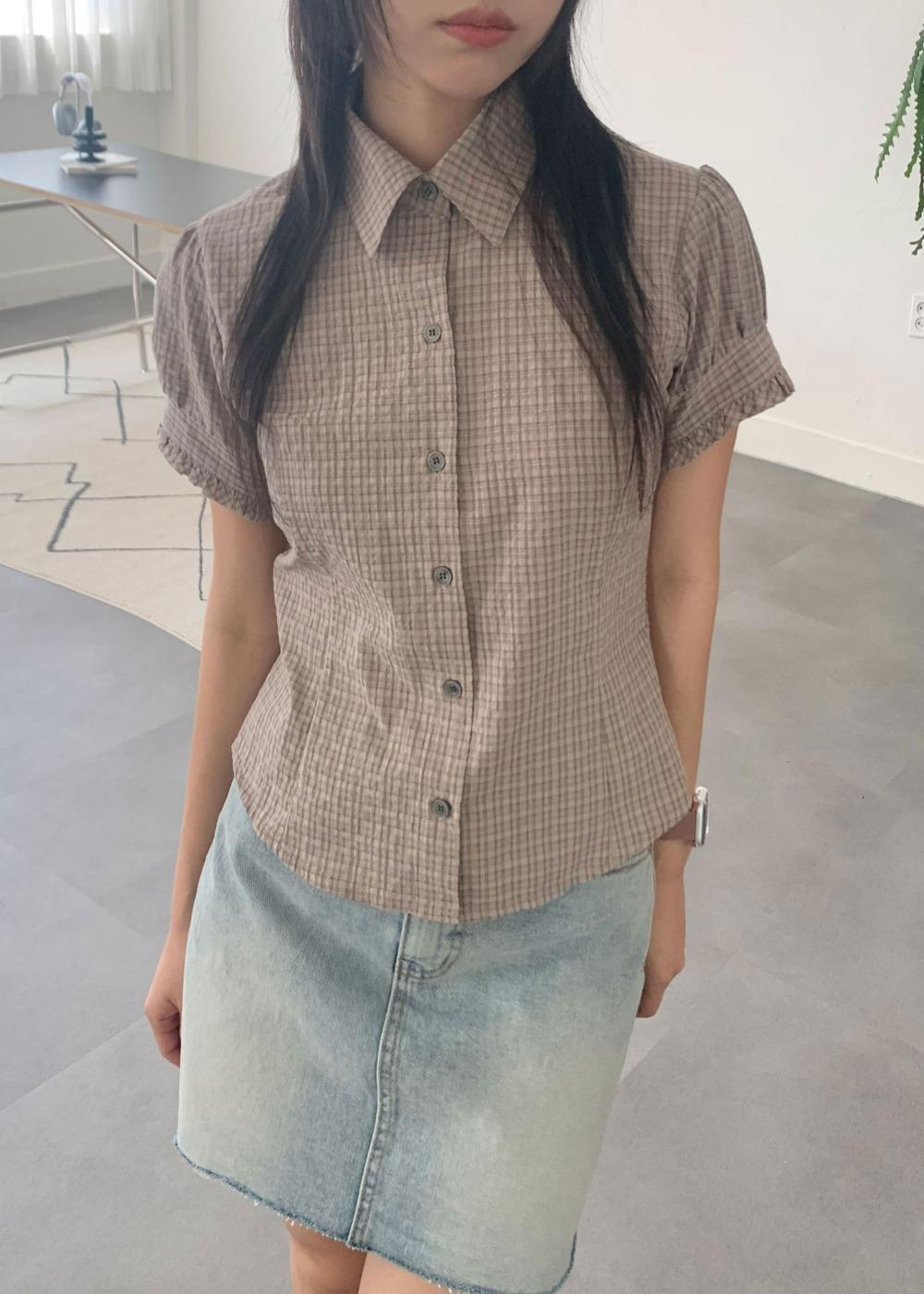 미카사 루네 체크 퍼프 반팔 남방 셔츠(3colors)