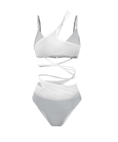 Layered Mesh Strap Bikini / Grey