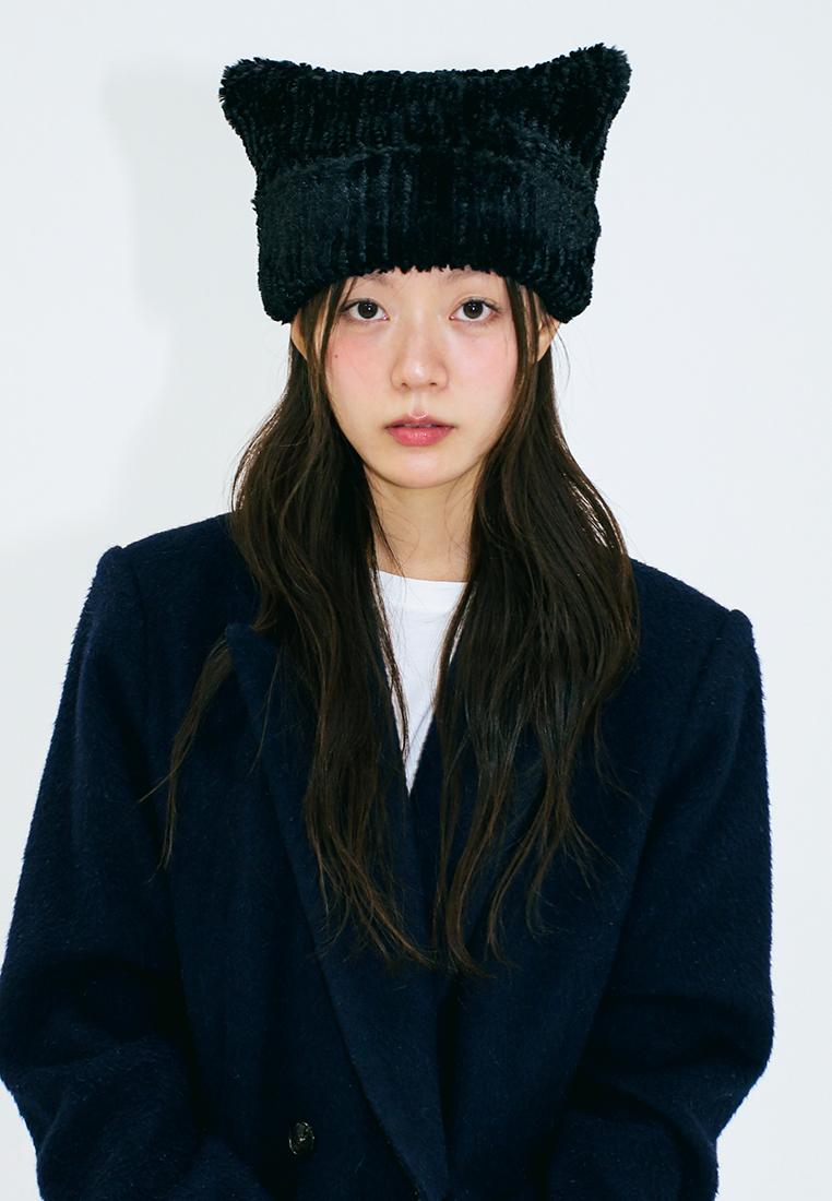 FUR CAT EAR BEANIE_BLACK