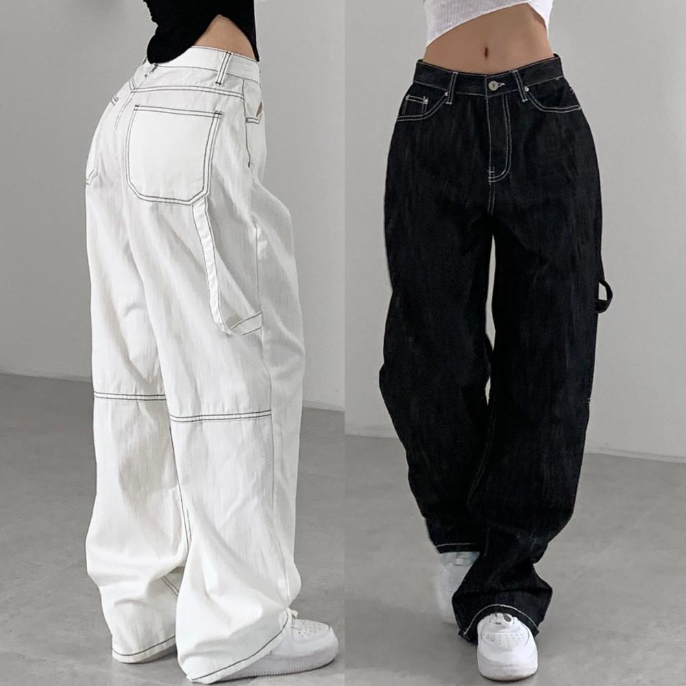 반전 고리 와이드데님[아이/흑청]