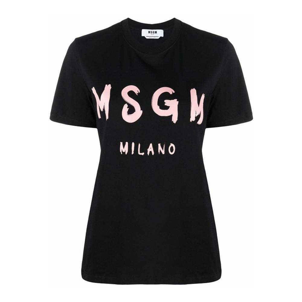 MSGM 여성 브러쉬 로고 반팔 티셔츠 반팔티셔츠 블랙핑크 3241MDM510 227298 99