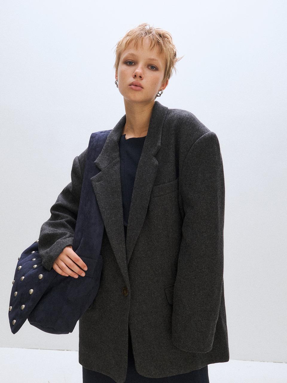 [PLZPROJECT]OVERFIT WOOL JACKET, CHARCOAL