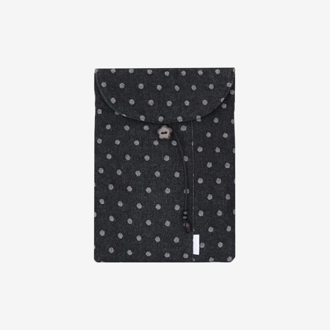black dot denim laptop pouch