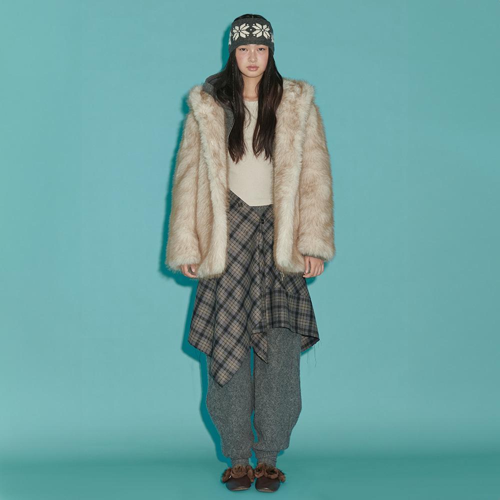 FAUX FUR HOODED JACKET, IVORY