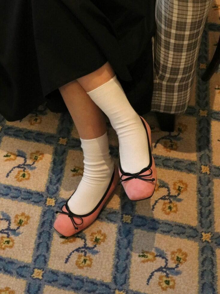 Suede ribbon square flat (pink)