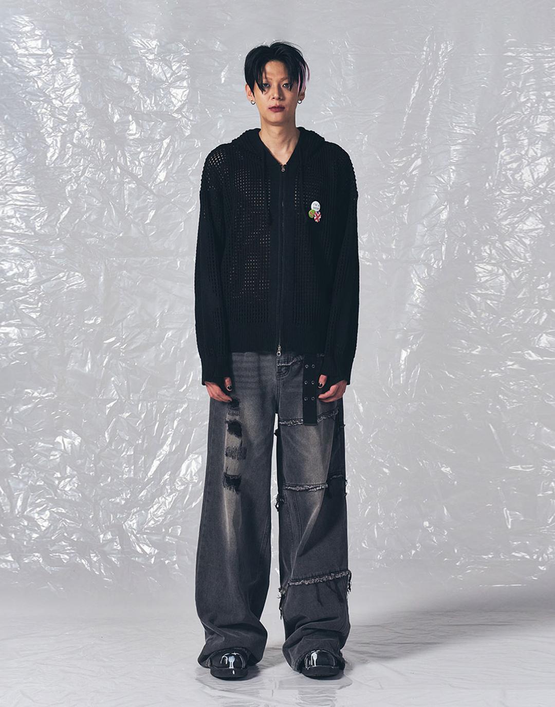 Cross Mesh Zip Hoodie (Black)