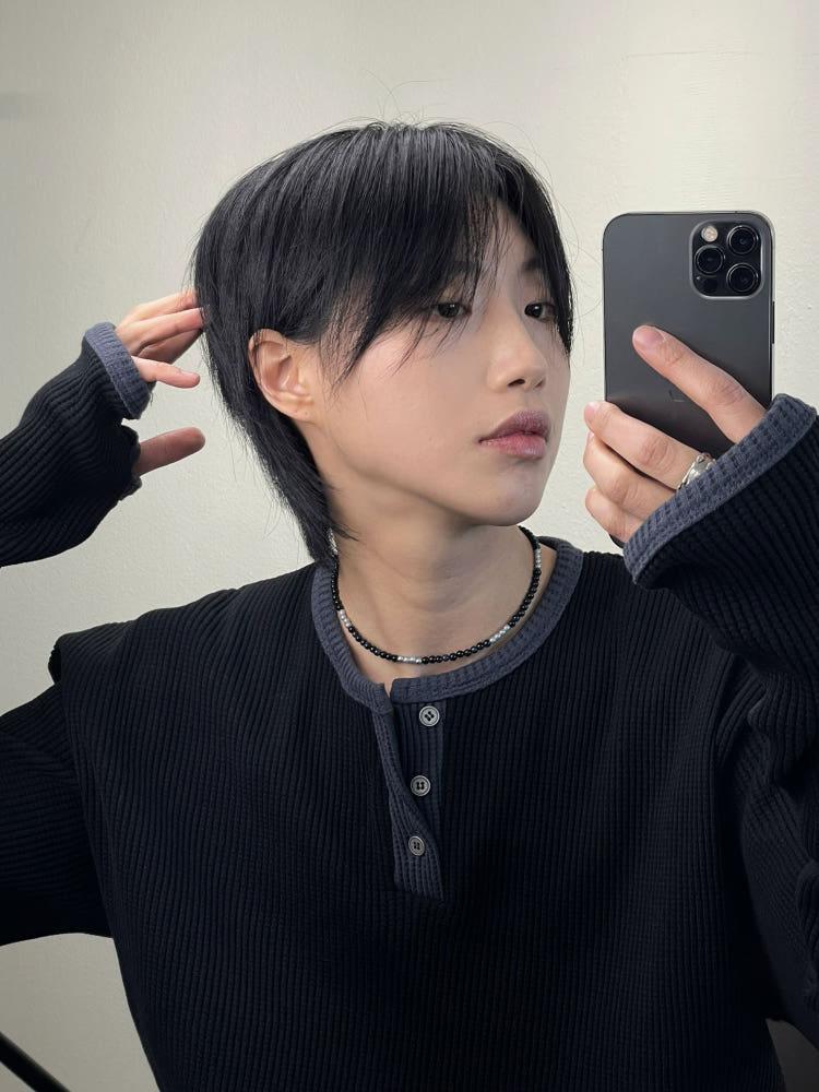 유니섹스 워머 배색 와플 골지 헨리넥(3color)