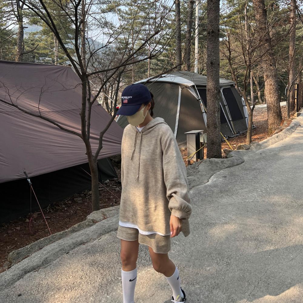 니트 후드 반바지 세트