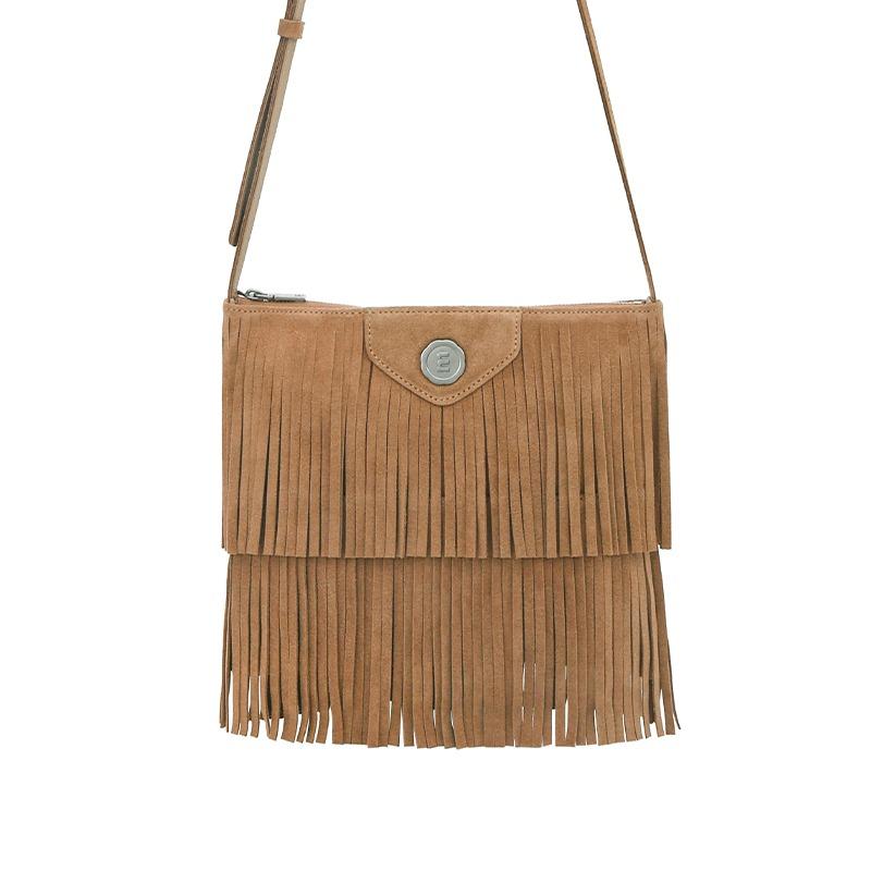 fringe bag - suede beige