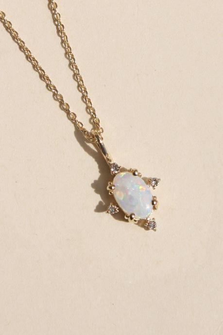 비앙카 N_오팔 & 다이아몬드 목걸이_14K GOLD[천연 다이아몬드]
