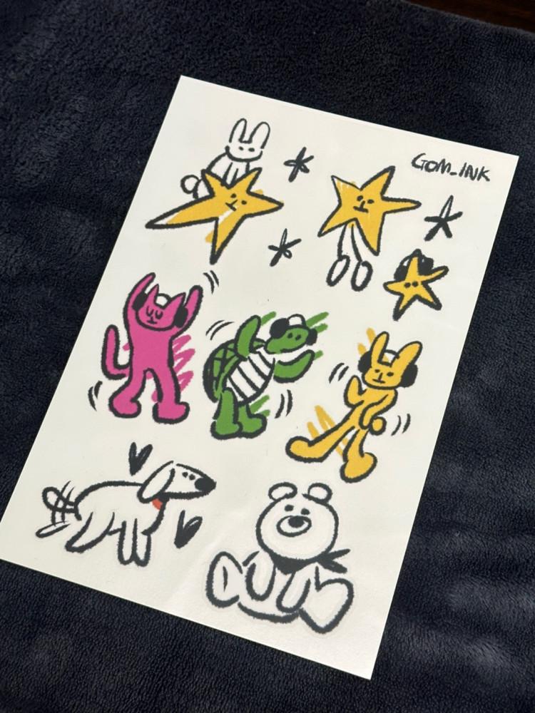[GOMINK] 귀엽고 오래가는 인기아티스트 디자인 타투스티커! 동물스티커