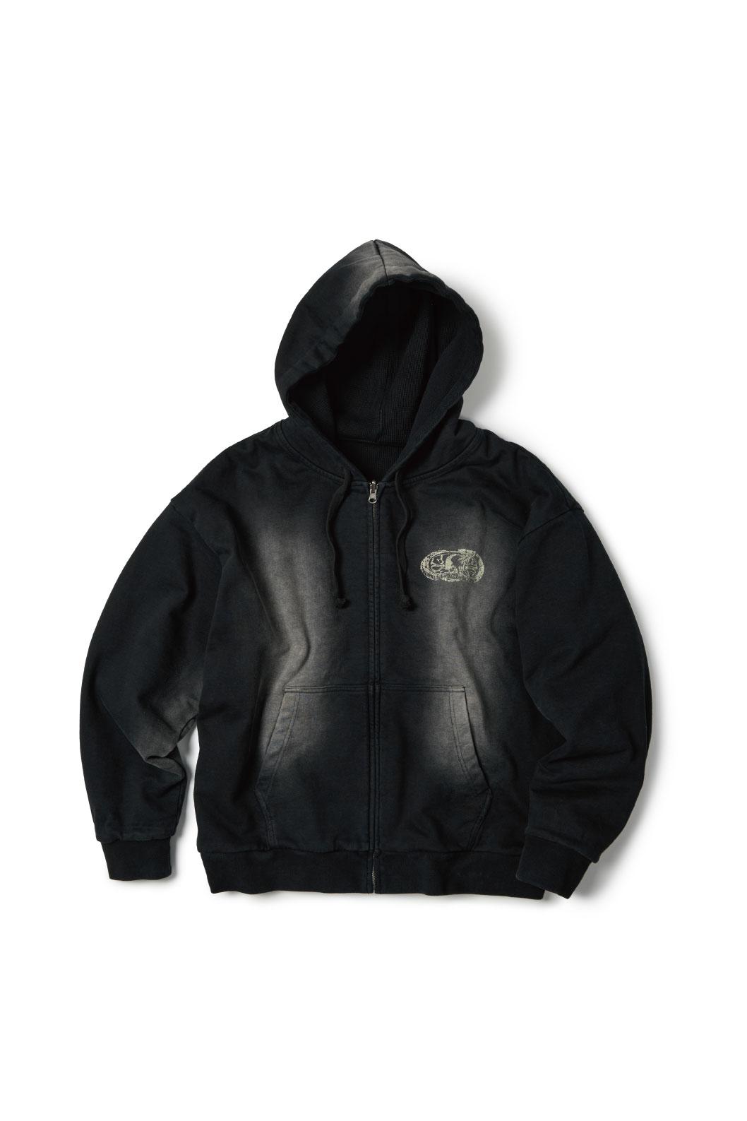 SNAKE BONE REVERSIBLE HOOD ZIP UP (BLACK)