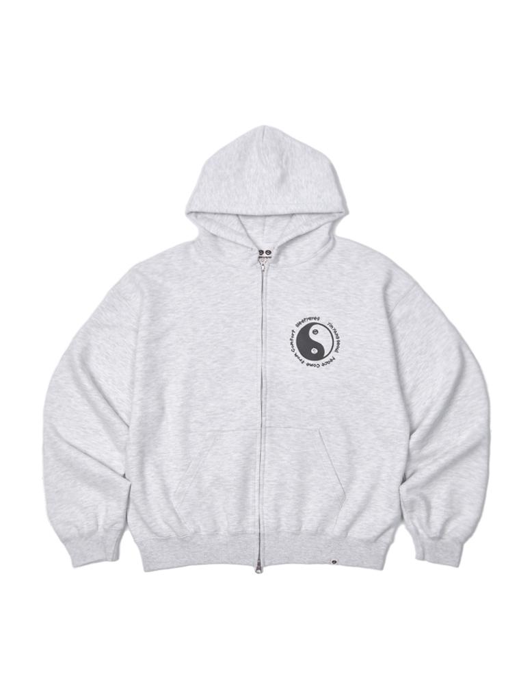 Yinyang Logo Hooded Zip-up - Light Gray
