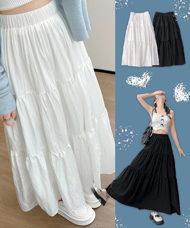 큐티팝 🤍Long🤍 [속바지o/A라인] 쫀쫀한 밴딩 러블리 캉캉 롱스커트 2color // 여리여리 휘뚜루마뚜루 여신 롱 치마 청순 데이트룩 DB~011