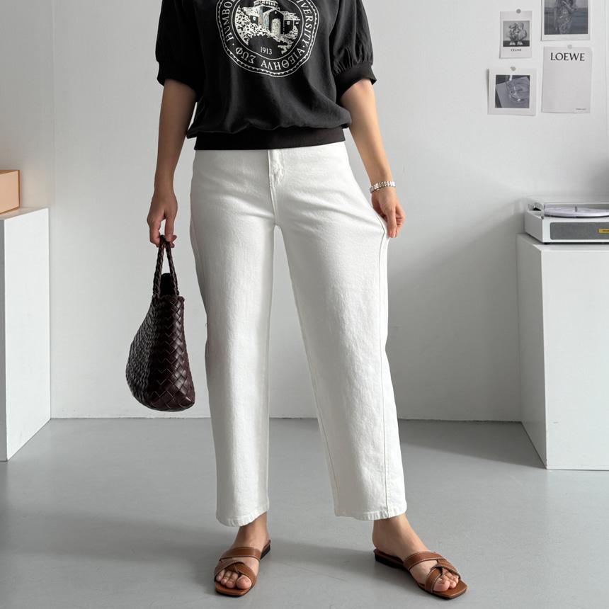 커브드 절개라인 히든밴딩 스판 일자핏팬츠 테이퍼드핏 화이트