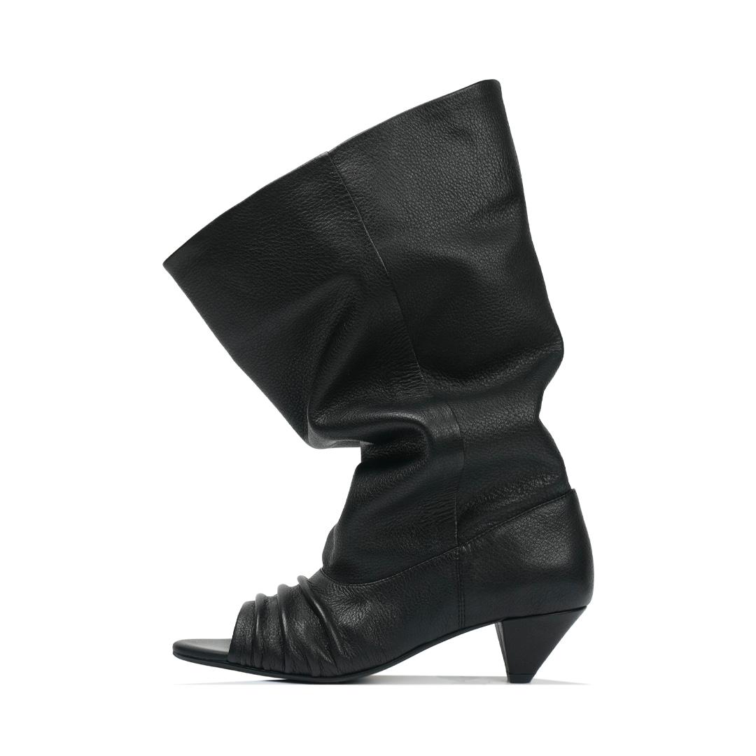 101 slouchy open toe boots/ black