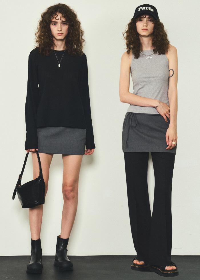 Solid Mini Skirts_CTS607(Grey)