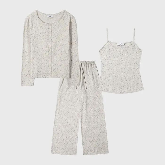 [4/10 예약 출고] [SET] 플로랄 펀칭니트 로우멜란지