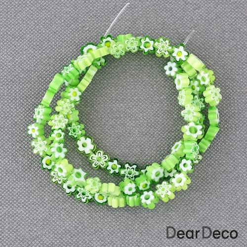 베네치아 글라스비즈 꽃 연두 통과형(약5mm)(1줄)비즈공예재료 팔찌발찌반지만들기 e2204-09