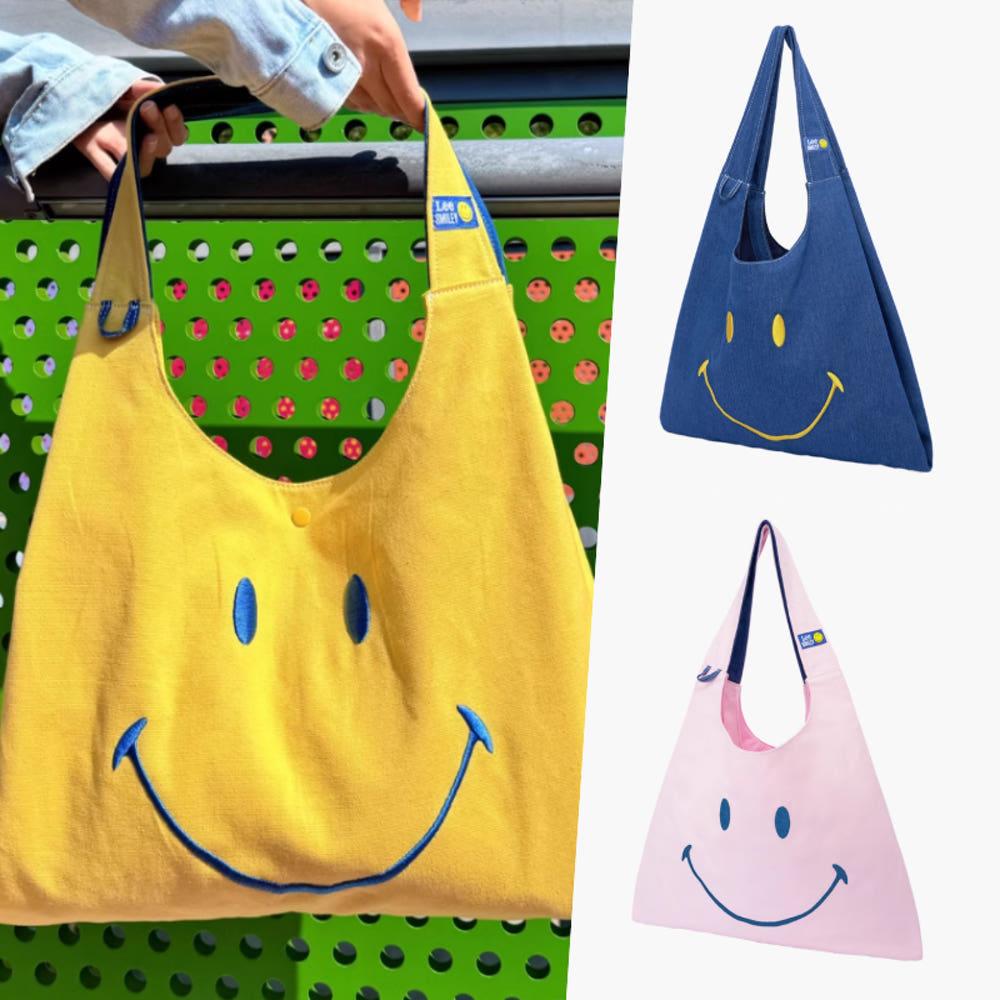 빅백 Lee Smiley 캔버스 쇼퍼 백 호보 보부상 휘뚜루마뚜루가방