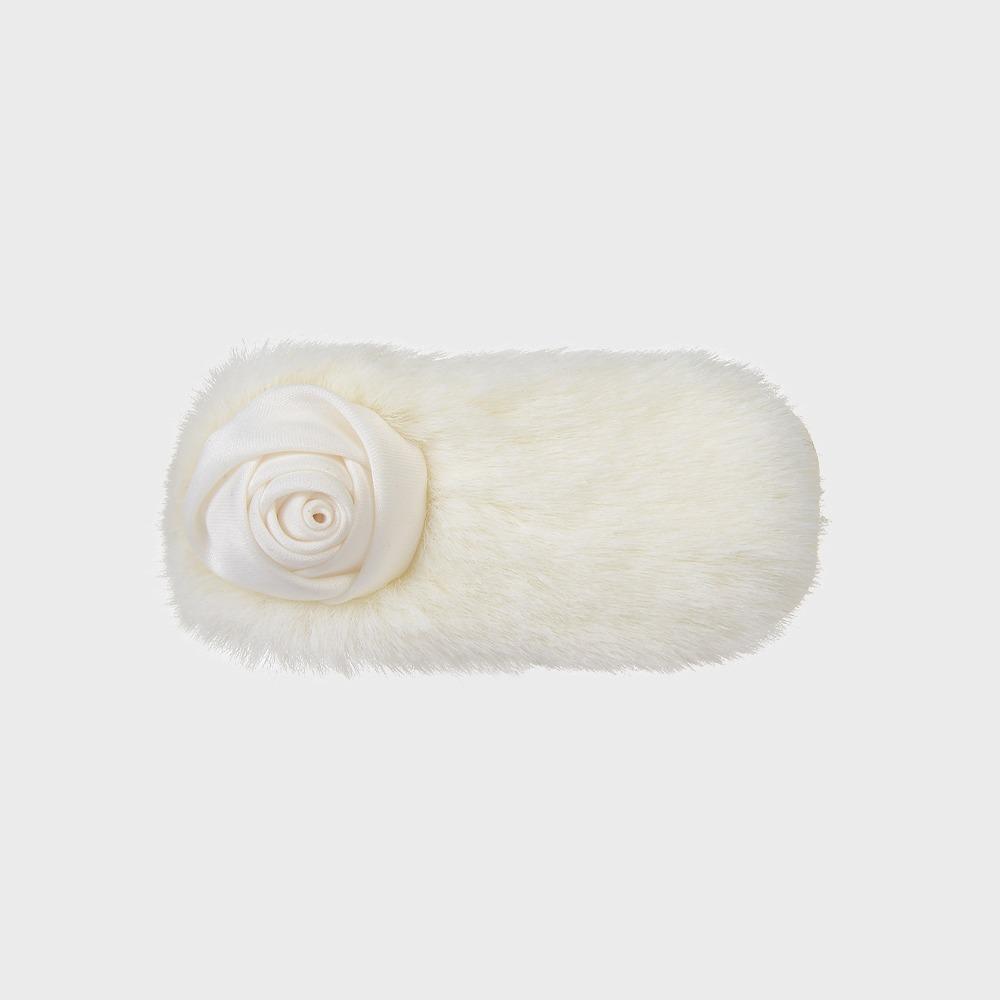 SOFT FUR AND ROSE HAIR CLIP_CREAM