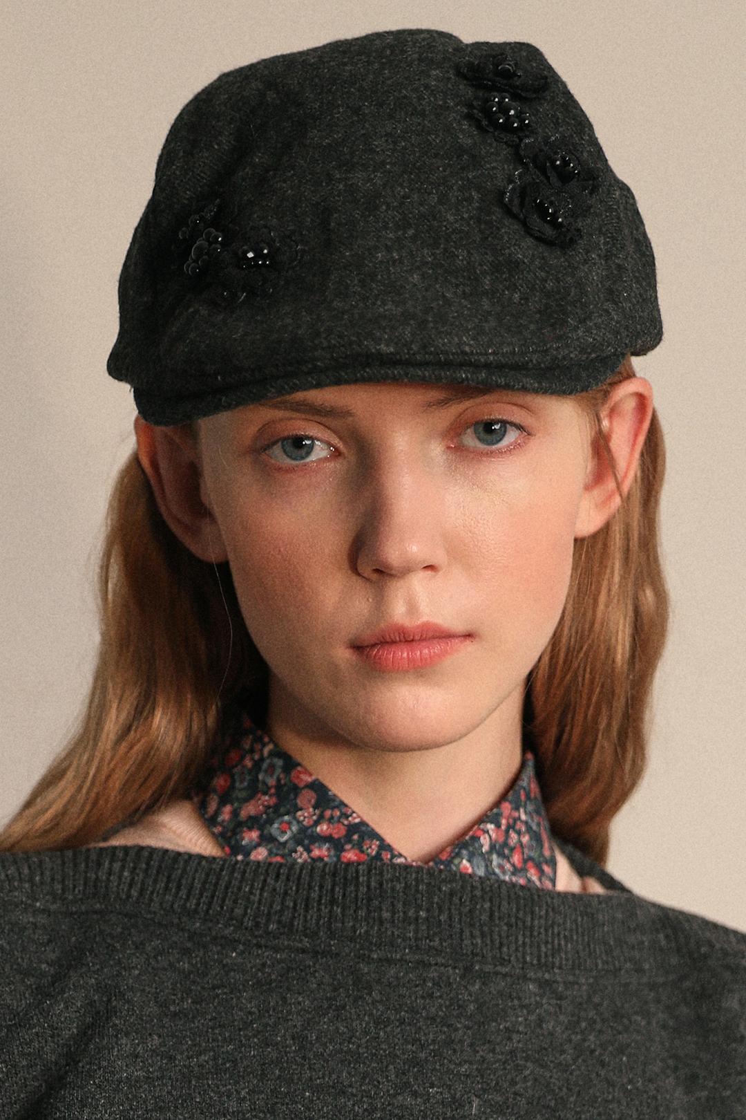 FLOWER WOOL HUNTING CAP - CHARCOAL