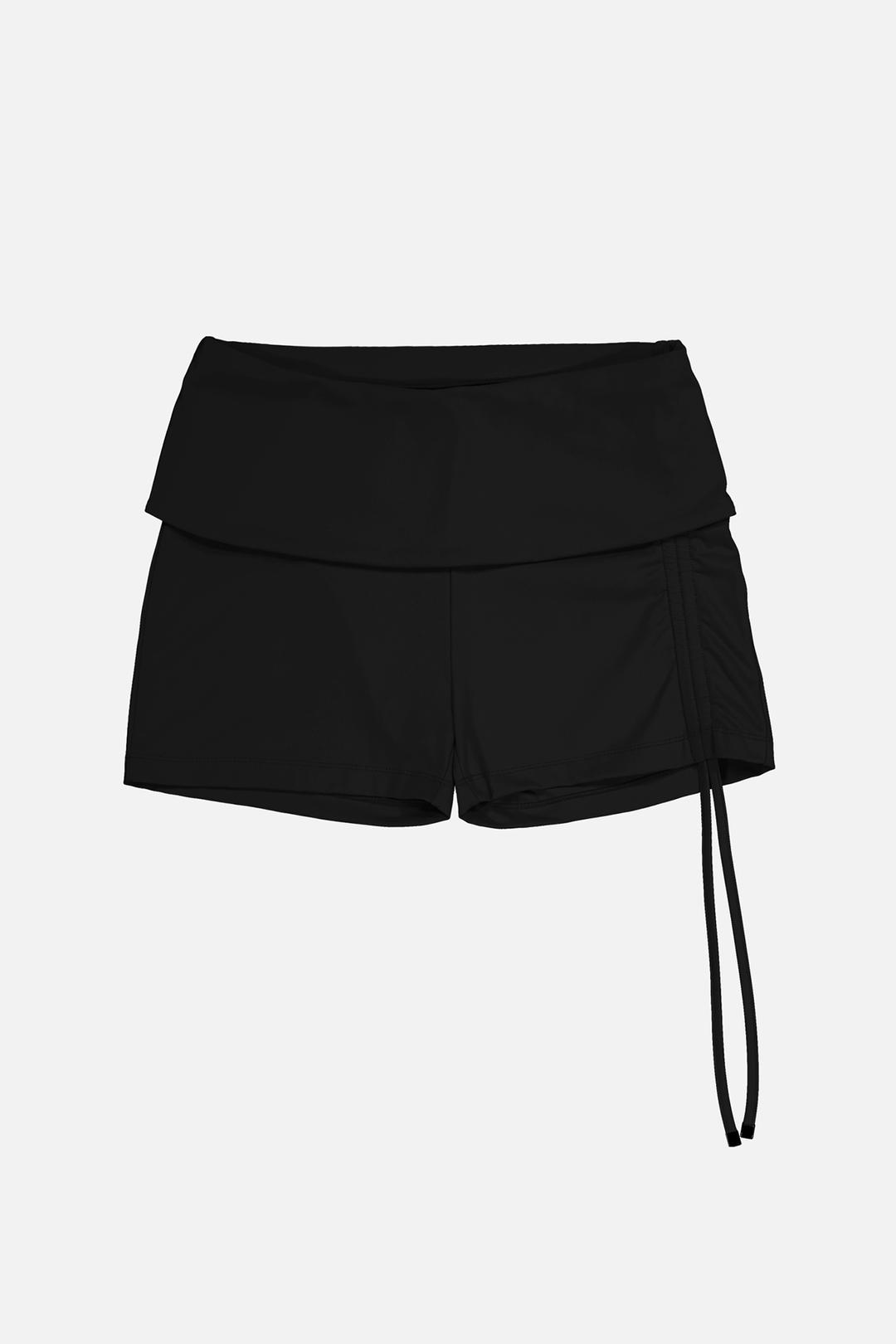 FOLDERBLE SHIRRING MICRO SHORTS - BLACK