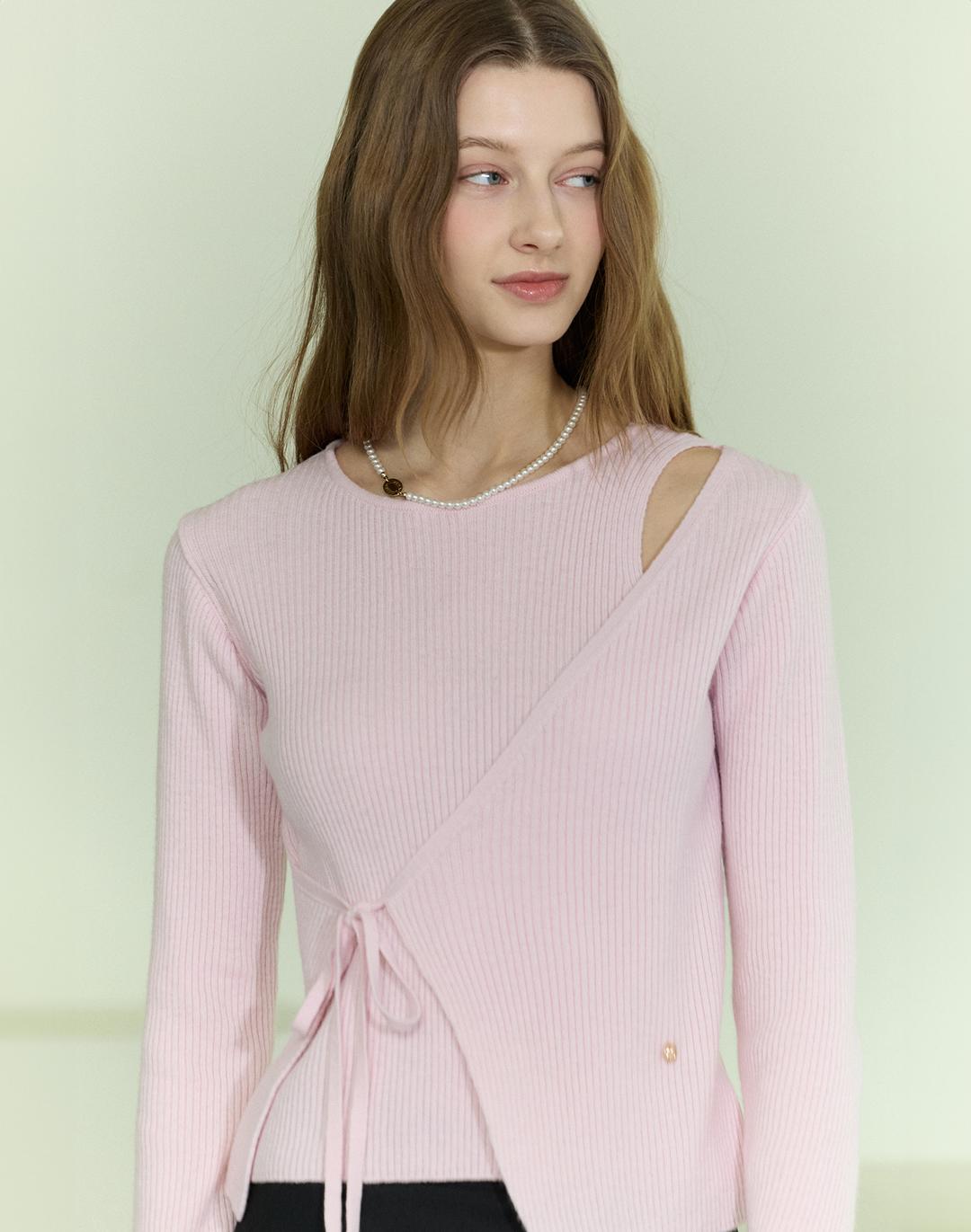 Cut Out Diagonal Wrap Knit - Pink