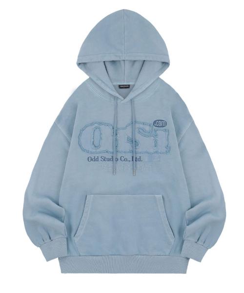 ODSD 피그먼트 데미지 오버핏 후드 - ASH SKY