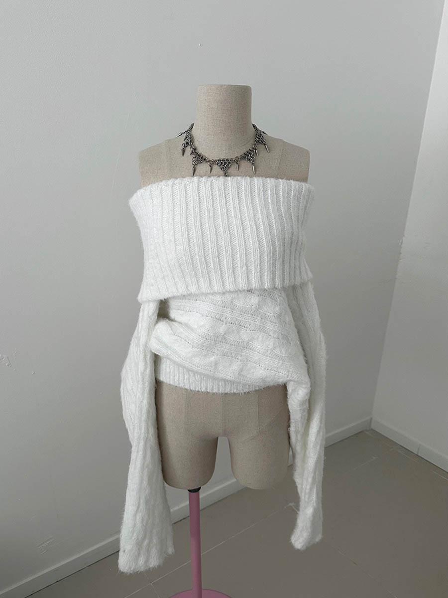 Hairy off-shoulder knit