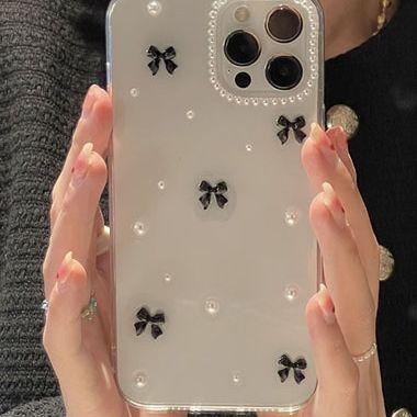 블랙 진주 리본 아이폰케이스