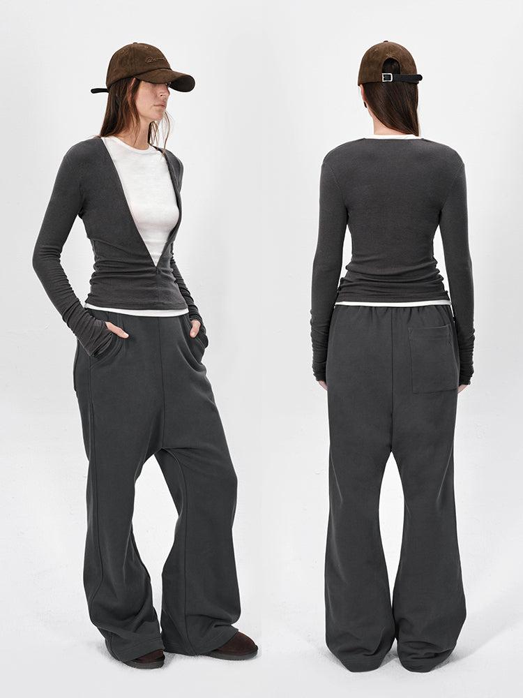 The “KINI” Low Crotch Flared Sweatpants - XS / BLACK